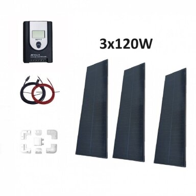 360W (3x120W) Juodų monokristalinių saulės baterijų komplektas 360W (3x120W) Juodų monokristalinių saulės baterijų komplektas