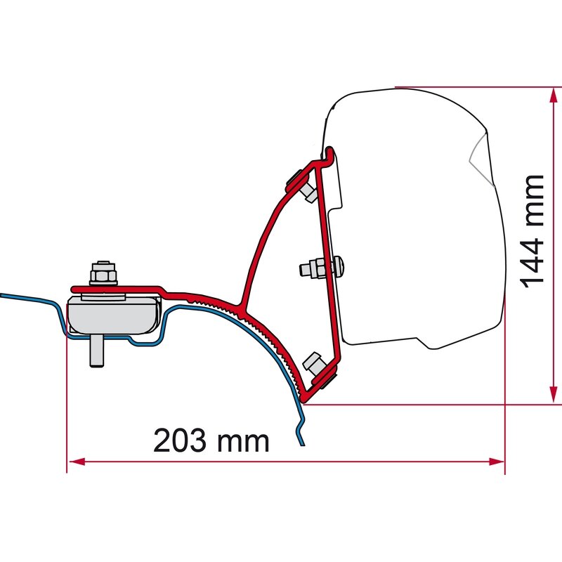 Adapteris F43Van markizei VW T5 / T6 trumpai ratų bazei UK Adapteris F43Van markizei VW T5 / T6 trumpai ratų bazei UK