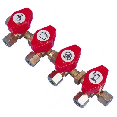 Dujų vožtuvo blokas VK4, 4x įėjimas 8mm Dujų vožtuvo blokas VK4, 4x įėjimas 8mm