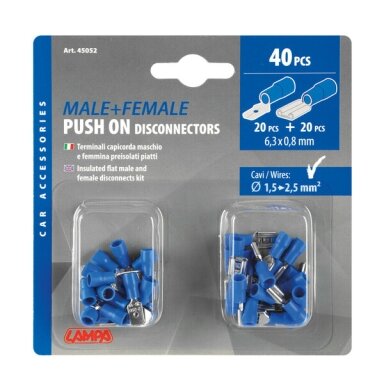 Plokščias lizdas ir kištukas kištuko korpusui, 6,3 mm x 0,8 mm – rinkinys po 40