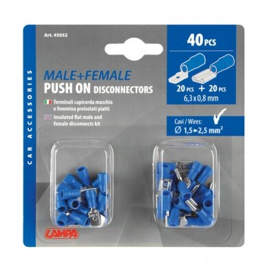 Plokščias lizdas ir kištukas kištuko korpusui, 6,3 mm x 0,8 mm – rinkinys po 40 Plokščias lizdas ir kištukas kištuko korpusui, 6,3 mm x 0,8 mm – rinkinys po 40