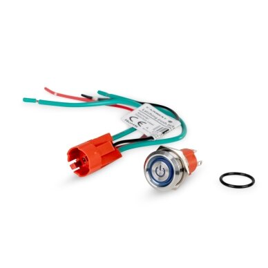 LED jungiklis, nerūdijančio plieno, apvalus, 19 mm, 15 A