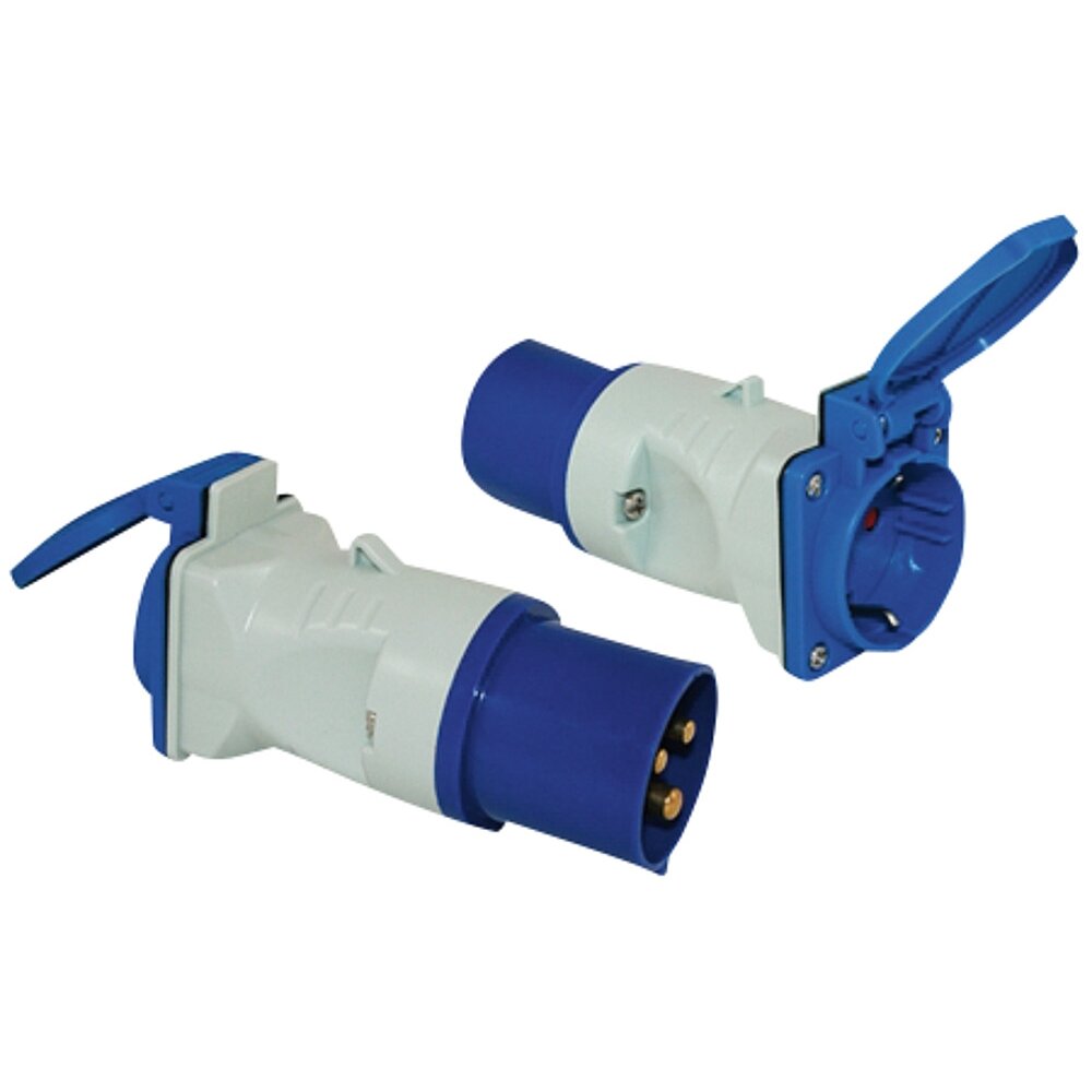 Adapteris CEE 17 kištukas / Schuko lizdas su atlenkiamu dangteliu, mėlyna/balta
