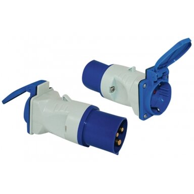 Adapteris CEE 17 kištukas / Schuko lizdas su atlenkiamu dangteliu, mėlyna/balta