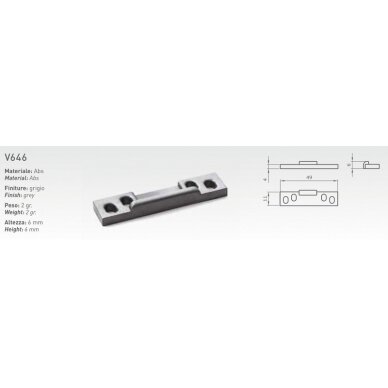 Atmušimo plokštė iš ABS, 49x11x4mm Atmušimo plokštė iš ABS, 49x11x4mm