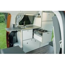 Caddy LR Camp baldų linija - Įskaitant šaldymo dėžę, kriauklę, AGM bateriją ir elektros sistemą