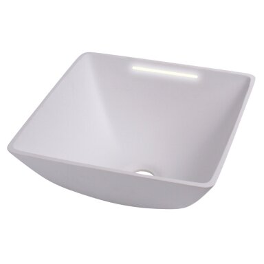 Dizaino praustuvas kvadratinis baltas, matmenys: 290x290mm H135mm su LED apšvietimu