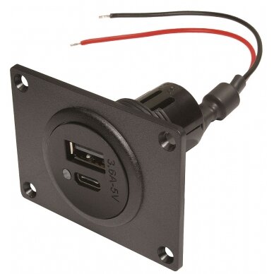 Dvigubas lizdas EV Power USB-C/A su montavimo plokšte 12 - 24 V