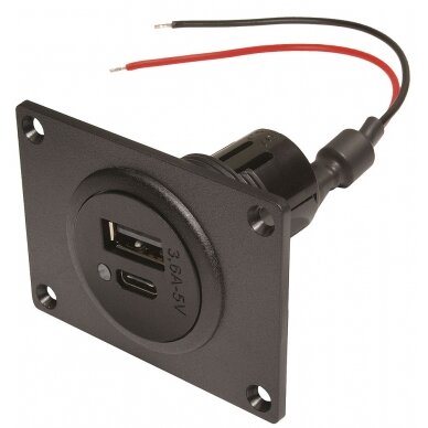 Dvigubas lizdas EV Power USB-C/A su montavimo plokšte 12 - 24 V Dvigubas lizdas EV Power USB-C/A su montavimo plokšte 12 - 24 V