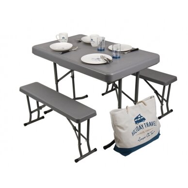 EASY komplektas - stalas 105x65cm ir 2 suolai 84,5x20cm, pilkas EASY komplektas - stalas 105x65cm ir 2 suolai 84,5x20cm, pilkas