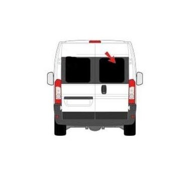 Fiat Ducato galinių durų dešinės pusės langas durims su 270° vyriais Fiat Ducato galinių durų dešinės pusės langas durims su 270° vyriais