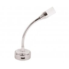 LED skaitymo lemputė 12V/1W lanksti rankena su USB + svirties jungikliu