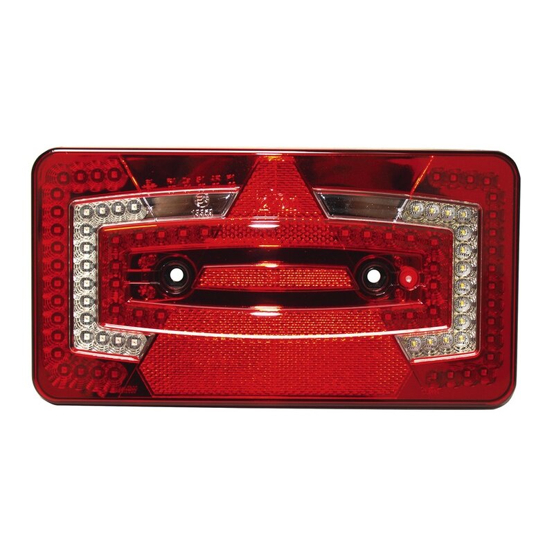 LED daugiafunkcis šviestuvas, 9-32V, kairysis raudonas IP67 su trikampiu reflektoriumi