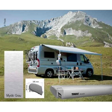Markizės komplektas Omnistor 6300 4m, korpusas anoduotas, dangteliai: pilki Markizės komplektas Omnistor 6300 4m, korpusas anoduotas, dangteliai: pilki
