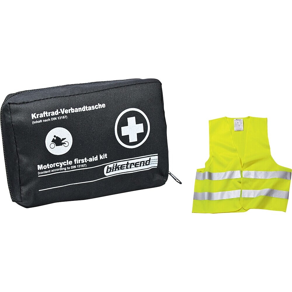 Mini pirmosios pagalbos vaistinėlė + įspėjamoji liemenė + 2 burnos ir nosies uždangalai, juodi Mini pirmosios pagalbos vaistinėlė + įspėjamoji liemenė + 2 burnos ir nosies uždangalai, juodi