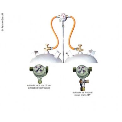 Multimatinė 2 butelių sistema 30 mbar išėjimas 10 mm su bandymo vožtuvu 1