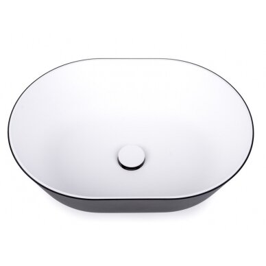 Ocritech ovalus praustuvas, juodas išorinis/baltas įt., 354x260mm H110mm 1 Ocritech ovalus praustuvas, juodas išorinis/baltas įt., 354x260mm H110mm 1