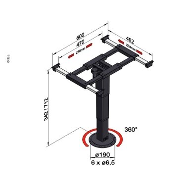 Pakeliamas rėmas su pasukimu ir poslinkiu 342-712 mm Pakeliamas rėmas su pasukimu ir poslinkiu 342-712 mm