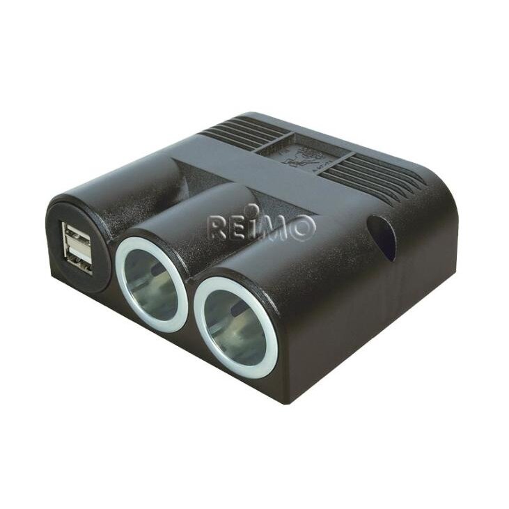 Paviršinis 12/24V lizdas su 2x galia ir dvigubu USB lizdu Paviršinis 12/24V lizdas su 2x galia ir dvigubu USB lizdu