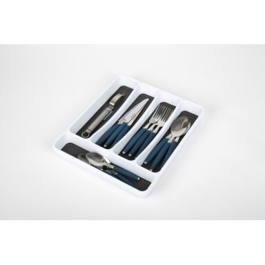 Plastikinis stalo įrankių padėklas, baltas/antracitas 33x29x4cm-4 skyriai, neslystantys Plastikinis stalo įrankių padėklas, baltas/antracitas 33x29x4cm-4 skyriai, neslystantys