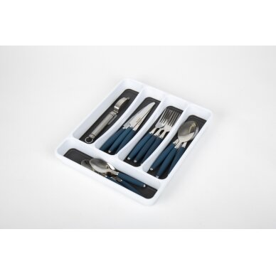 Plastikinis stalo įrankių padėklas, baltas/antracitas 33x29x4cm-4 skyriai, neslystantys