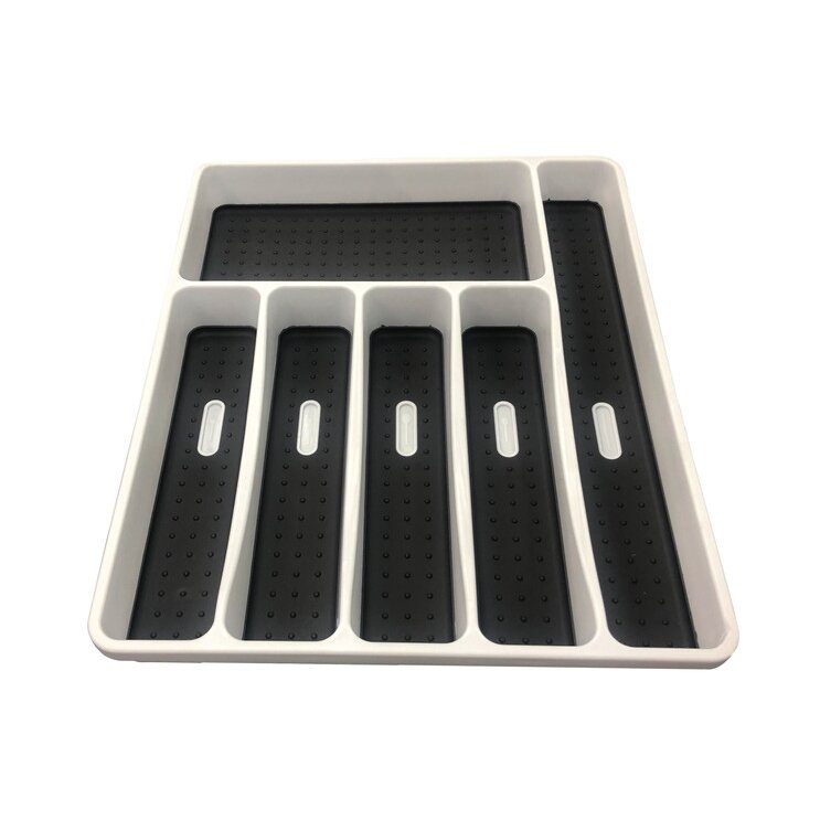 Plastikinis stalo įrankių padėklas, baltas/antracitas 40x33x4cm-6 skyriai, neslystantys