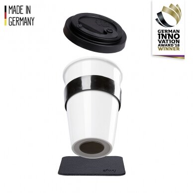 Porcelianinis TO-GO-CUP spalva balta, įskaitant padėkliuką BLACK Porcelianinis TO-GO-CUP spalva balta, įskaitant padėkliuką BLACK