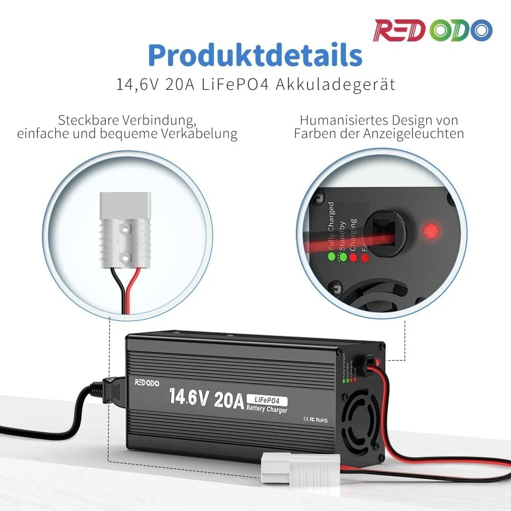 Redodo 14,6 V 20A Lifepo4 akumuliatorių įkroviklis ličio geležies fosfato akumuliatoriams