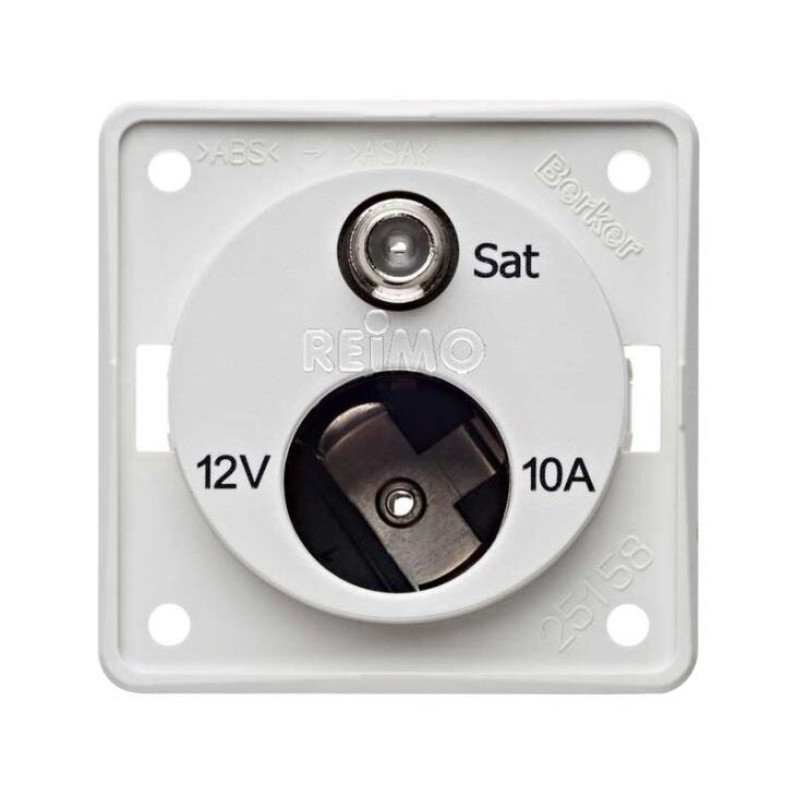 SAT lizdas su 12V lizdu, baltos spalvos SAT lizdas su 12V lizdu, baltos spalvos