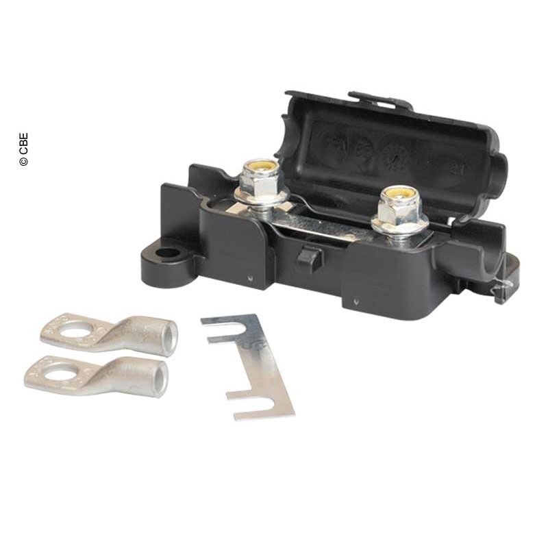 Saugiklių laikiklis 50A/12V su 2 saugikliais/kabelio antgaliais Saugiklių laikiklis 50A/12V su 2 saugikliais/kabelio antgaliais