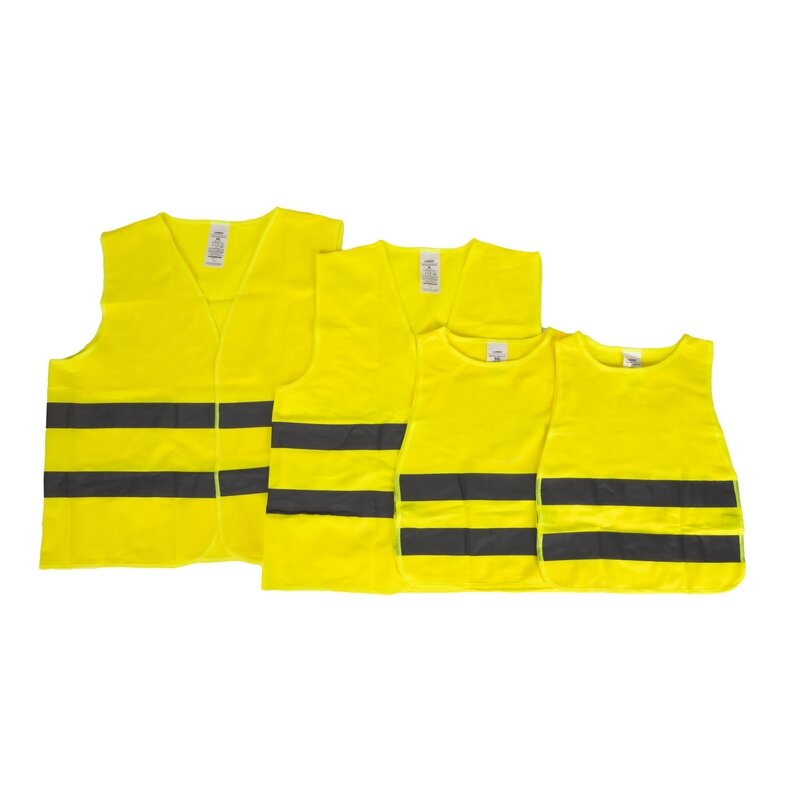 Saugos liemenių rinkinys geltonas, 2x suaugusiems (1x XL/1x XXL) + 2x vaikams Saugos liemenių rinkinys geltonas, 2x suaugusiems (1x XL/1x XXL) + 2x vaikams