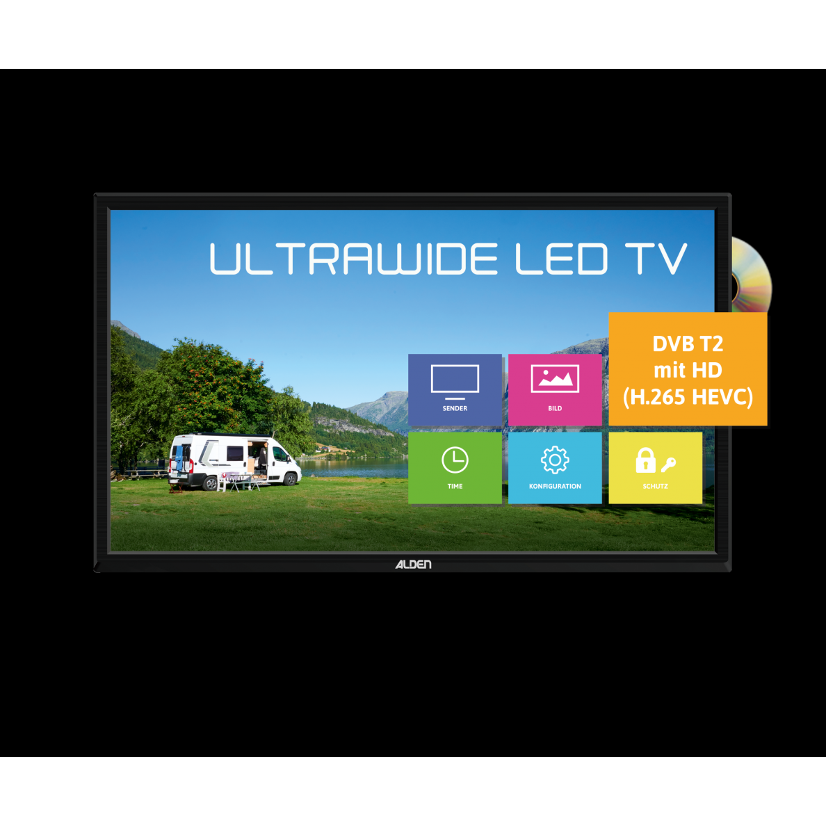 Visiškai automatinė AS2 80 HD Platinium palydovinė sistema, įskaitant S.S.C.® HD valdymo modulį ir Ultrawide LED TV 18.5 1
