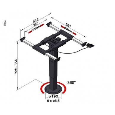 Vienos kolonos kėlimo stalas 335-715 mm, pasukamas 360° 1 Vienos kolonos kėlimo stalas 335-715 mm, pasukamas 360° 1