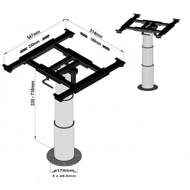 Vienos kolonos pakėlimo rėmas, poslinkis X=180mm, Y=230mm Vienos kolonos pakėlimo rėmas, poslinkis X=180mm, Y=230mm
