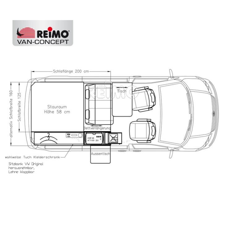 Virtuvės dalis VW T6/5 kR Cooky kaip baigta dalis su apmušalais lovos prailginimui 2